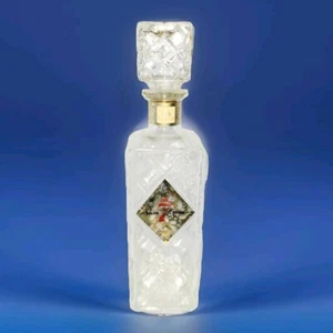 Glass Decanter Seagrams Seven 7 Crown Square Bottle Diamond Pattern Gold Label - Picture 1 of 6