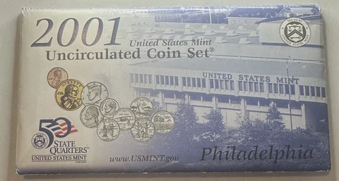 2001 Philadelphia Uncirculated U.S. Mint Set With 10 Coins. In Original Envelope Cover