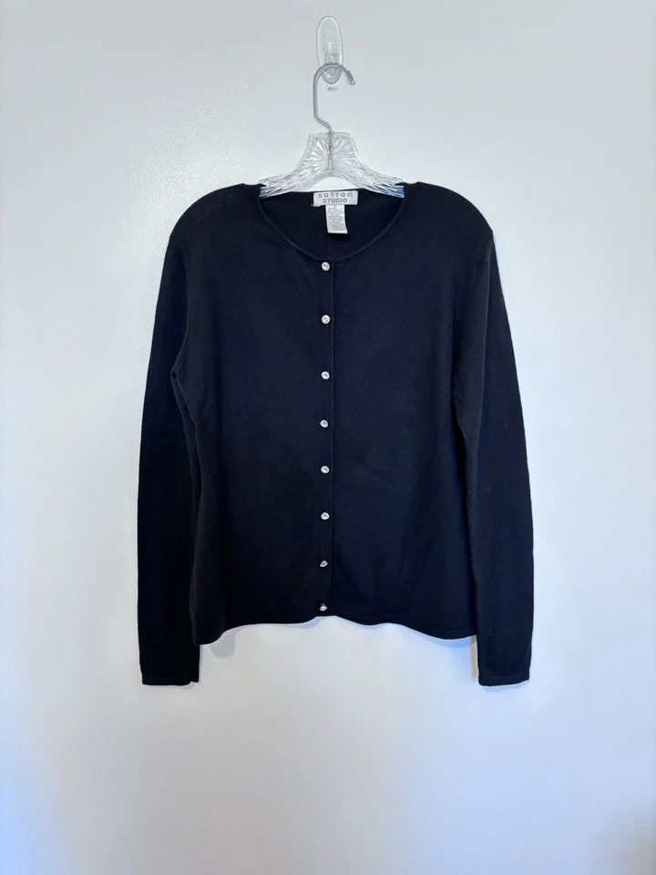 Sutton Studio Cashmere And Silk Black Cardigan With Crystal Buttons Size Medium - Image 1 of 4