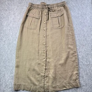 Falda larga para mujer Nicole Miller XL 100 % lino con cordón botón oliva frontal - Imagen 1 de 6