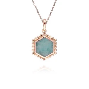 Amazonita Plano Rebanada Hex Colgante En Oro Rosa Bañado en Plata de Ley - Imagen 1 de 1