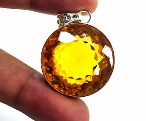 Round Cut AAA Yellow Natural Citrine 925 Solid Silver 99.69 Ct Pendant Gemstone - Picture 1 of 6