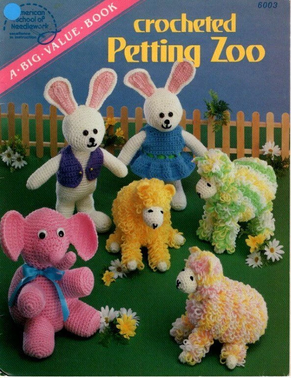 VINTAGE HTF 1984 ASN CROCHETED PETTING ZOO ELEPHANT, RABBITS, LAMBS - Image 1 of 1