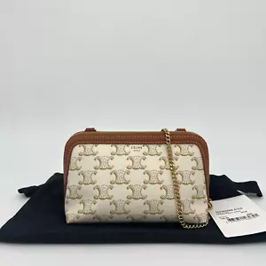 Celine Clutch with Chain Bag in Triomphe Canvas and Lambskin Leather - Picture 1 of 20