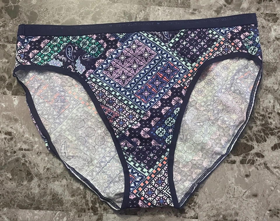 NWT VICTORIA'S SECRET M PAISLEY GEOMETRIC LOGO BAND RARE HIGH LEG BRIEF PANTIES - Image 1 of 3