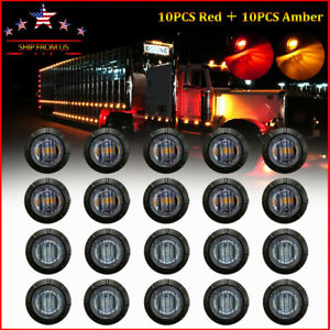 20X 3/4" Truck Trailer Round Amber &Red Led Side Marker Clearance Bullet Light R