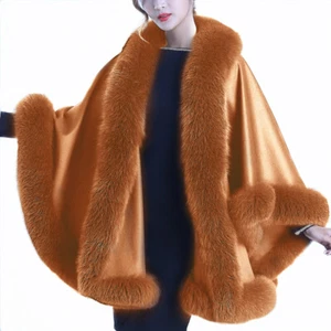 Real Cashmere Cape Genuine Fox Fur Real Fox Fur Trim all around 5color - Picture 1 of 13