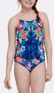 NEW JUSTICE Girls SZ 6 Blue Flowers 2-Pc Tankini SWIMSUIT BATHING SUIT - Picture 1 of 2