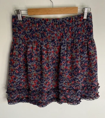Esprit Skirt Womens Size 8 Red Purple Floral Ruffle Elastic Waist Flowy Lined - Image 1 of 4