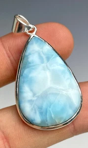 12,07 g LARIMAR ciondolo argento sterling lucido naturale di alta qualità #OTH60 - Foto 1 di 2