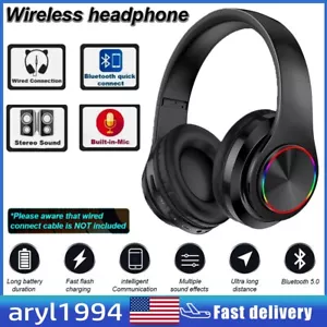 LED Bluetooth Headset Sports Headphone Subwoofer Wireless Stereo Earphones w/Mic - Picture 1 of 13