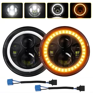 For Jeep Wrangler JK LJ TJ CJ 7"inch Round LED Headlights Halo Angle Eyes - Pair - Foto 1 di 15