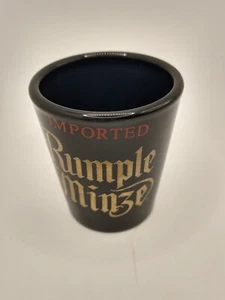 Imported Rumple Minze Peppermint Schnapps Black Shot Glass Red Gold Graphic  - Picture 1 of 3