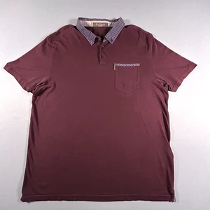 Ben Sherman Men’s XXL Polo Shirt Burgundy Cotton Smart Casual Check Collar 2XL - Picture 1 of 16
