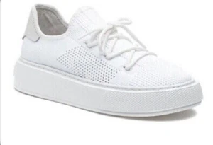 J/Slides Women's Damien Perforated Knit Platform White Sneakers Size 8 EUC - Picture 1 of 9