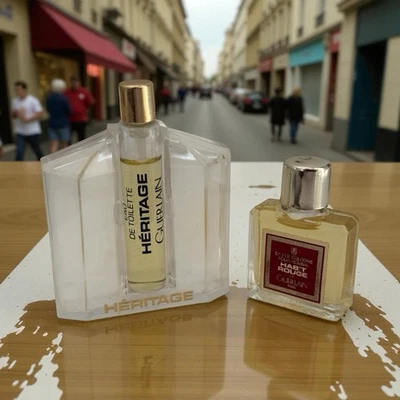 MINI Vintage HABIT ROUGE Guerlain EDC 4 ml y MINI Vintage HERITAGE EDT 2 ml Vial Foto 1 de 4