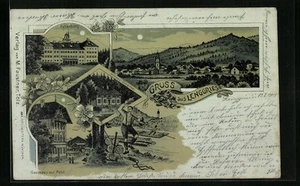 Mondschein-AK Lenggries, Ortsansicht, Gasthaus zur Post, Hohenburg, Gasthaus Sc - Bild 1 von 2