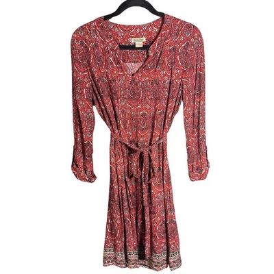 Lucky Brand Paisley Print Boho Red Dress with 3/4 Sleeves Size Medium - Image 1 of 4