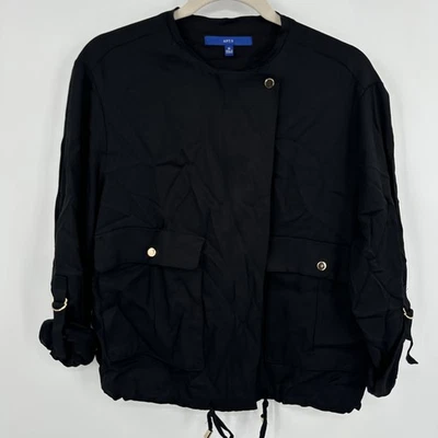 Apt. 9 夹克女式中号黑色实用抽绳口袋金色纽扣全新全新带标签 — 第 1/4 张图片
