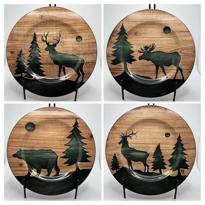 Juego de 4 placas David Carter Brown Collection 8 1/4" cabaña de troncos 2001 marrón verde Foto 1 de 4