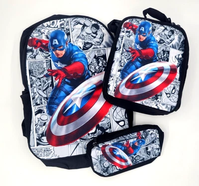 Mochila Marvel Capitão América conjunto com 3 peças lancheira estojo lápis nova lancheira - Imagem 1 de 4