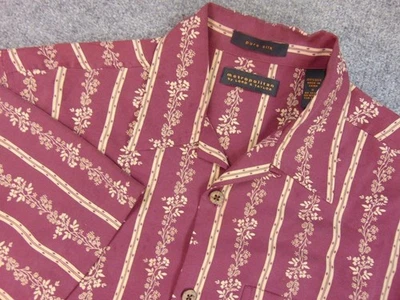 Metropolitan by Lord and Taylor Shirt Mens Small Red Gold Floral Stripe Silk - Image 1 of 4