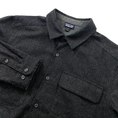 Patagonia Recycled Wool Shirt Mens Medium Forge Grey Button Up Flap Pockets - Image 1 of 4