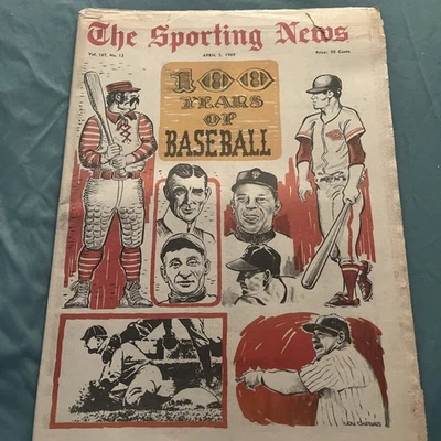 The Sporting News 5 de abril de 1969 100 años de béisbol Mays, Ruth, Cobb, etc. Foto 1 de 2