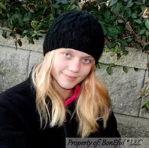 BonEful RTS NEW Boutique WINTER HAT Teen Youth Hipster Crochet Black Cable Knit - Picture 1 of 6