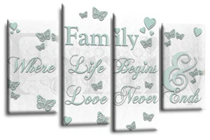 Family Love Wall Art Print Duck Egg Framed Split Quote Canvas Picture - Picture 1 of 6