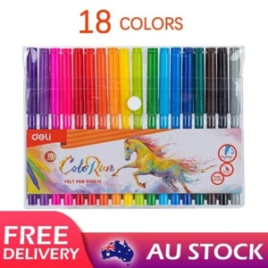 Deli 18 Colored Felt Tip Pens Markers 1mm Bullet Tip Quick-Drying Washable Ink - Picture 1 of 7
