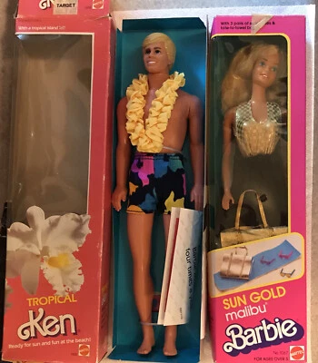 Barbie vintage 1985 y 1983 Mattel Tropical Ken & Sun dorada cajas usadas originales Foto 1 de 4