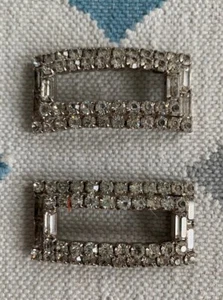 A Pair of Vintage Art Deco Rhinestone Shoe Buckles Clips or Hair Barrettes - Picture 1 of 2