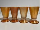 Jeannette Glass 1929 Crackle Marigold Carnival Glass Footed Tumbler Set of 4