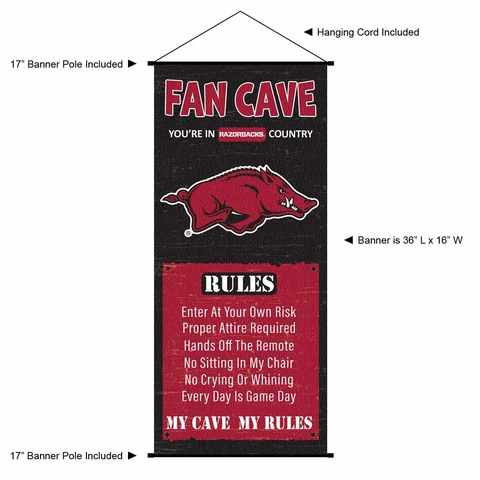 University of Arkansas Razorbacks Man Cave Fan Room Banner Poster Art Canvas Cover