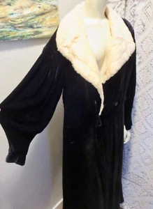 1930s Glam Black Silk Velvet Ermine Fur Collar Evening Coat Schubach Seattle - Picture 1 of 12