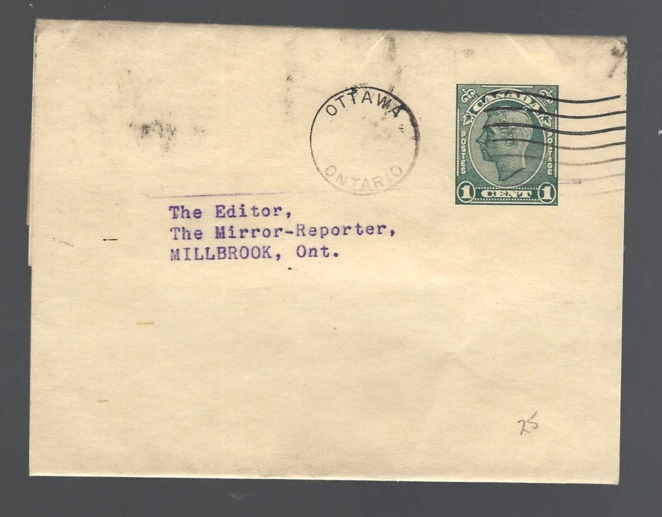 Canada 1938 used Post band 1c from Ottawa to Millbrook - Image 1 of 1