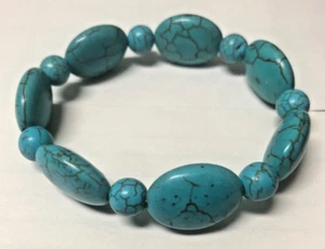Turquoise chunky beads Howlite Stretch Bracelet - Picture 1 of 2