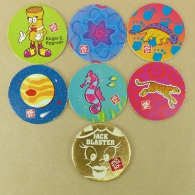 7 auténticos Jack In The Box Pogs de 1994 Jack Blaster, Edgar E. Eggroll Foto 1 de 2