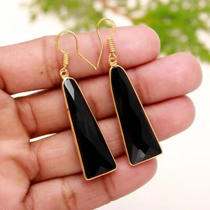 Orecchino Pietra Preziosa Onice Nero Argento Sterling 925 Gioielli Fatto a Mano - Foto 1 di 6