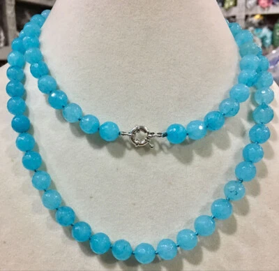 Nuevo collar largo de cuentas redondas de piedras preciosas aguamarina facetadas azules naturales de 10 mm 36"" Foto 1 de 3