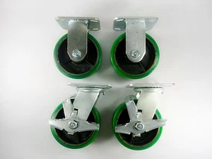 5" x 2" Polyurethan auf Gusseisen (grün) - starr (2EA) & drehbar mit Bremse (2EA) - Bild 1 von 6