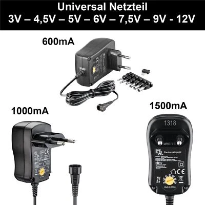Universal Netzteil 3- 12V  umschaltbar 600mA-1000mA-1500mA mit 6 Adapterstecker - Bild 1 von 4