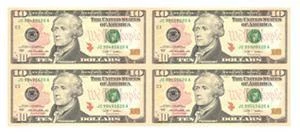 USA UNCUT 2x2 TEN DOLLARS US$10 banknote (UNC) 10美元4连体钞横版 - Image 1 of 2