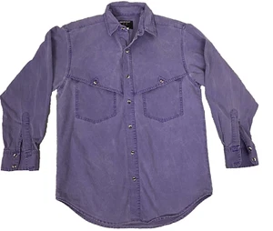 FRONTIER SERIES Men Western Denim Shirt Sz M Purple Button Down Ranch 26-10 - Picture 1 of 9