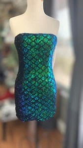 Mini Vestido de Baile de graduación Y2K Sirena Festival Capricho Sin Tirantes Secuencia Hada Talla M - Imagen 1 de 16