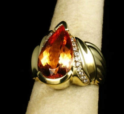 ANILLO DE ORO MACIZO DE 18K DIAMANTE TOPACIO IMPERIAL NATURAL PRECIOSO FINO FIRMADO POR HUBERT Foto 1 de 4