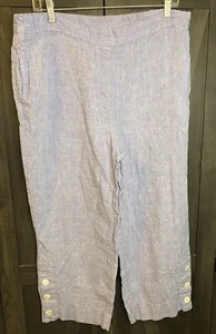 Chicos Linen Straight Leg Cropped Pants Button Hem Size 2.5 Beach Casual Blue - Bild 1 von 8
