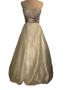 Beyond By Jovani Pink Tulle Dress Size 8 champagne Barbie Strapless Ballgown - Picture 1 of 15