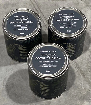 X3 tag 11oz Outdoor Candle Citronella + Coconut Blossom 100% Natural Soy Wax Tin - Image 1 of 4